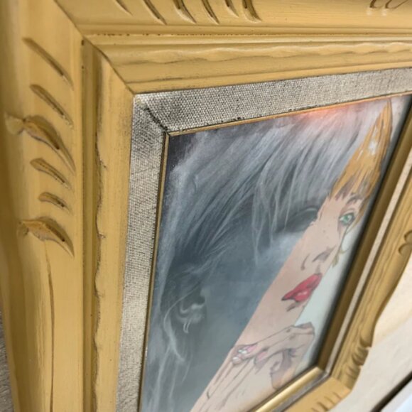 Upcycled vintage yellow wooden decorative frame 17" x 20" - Picture 2 of 3